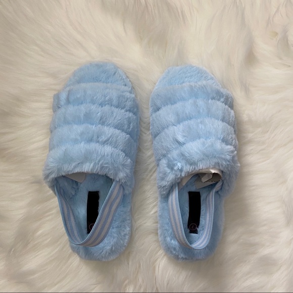 BABY BLUE Furry Sling Back Slipper Sandal - Picture 3 of 5